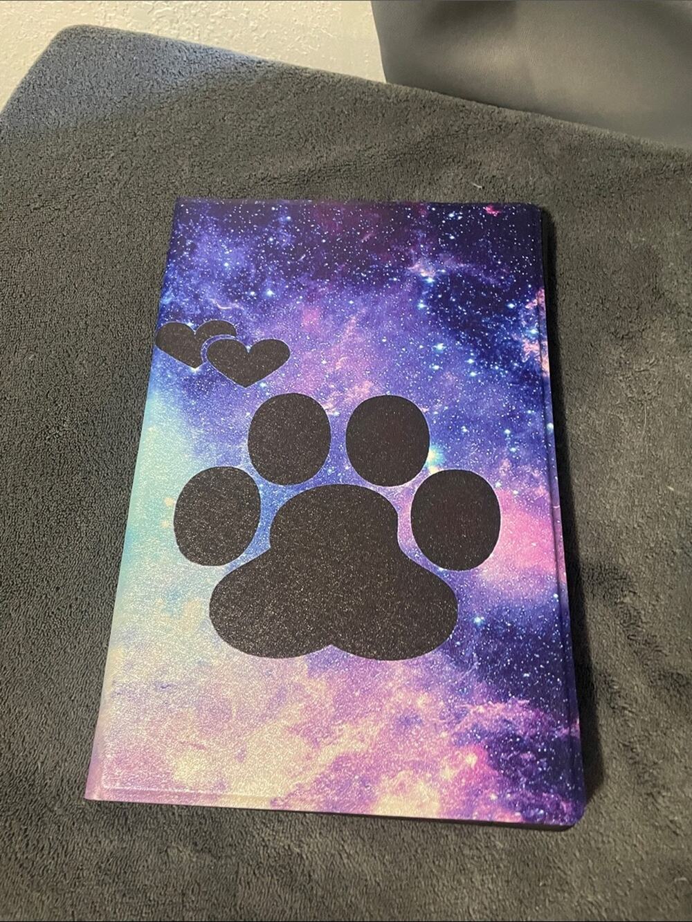Galaxy Paw Print Tablet Cover - Black Paw on Purple Blue Gradient